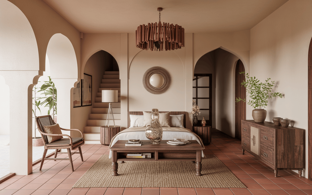 Elegant interior designers in Ahmedabad style with ethnic and natural wood decor