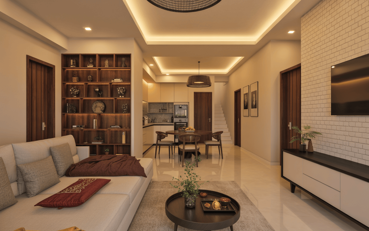 Modern interior designers in Coimbatore create open living dining kitchen space