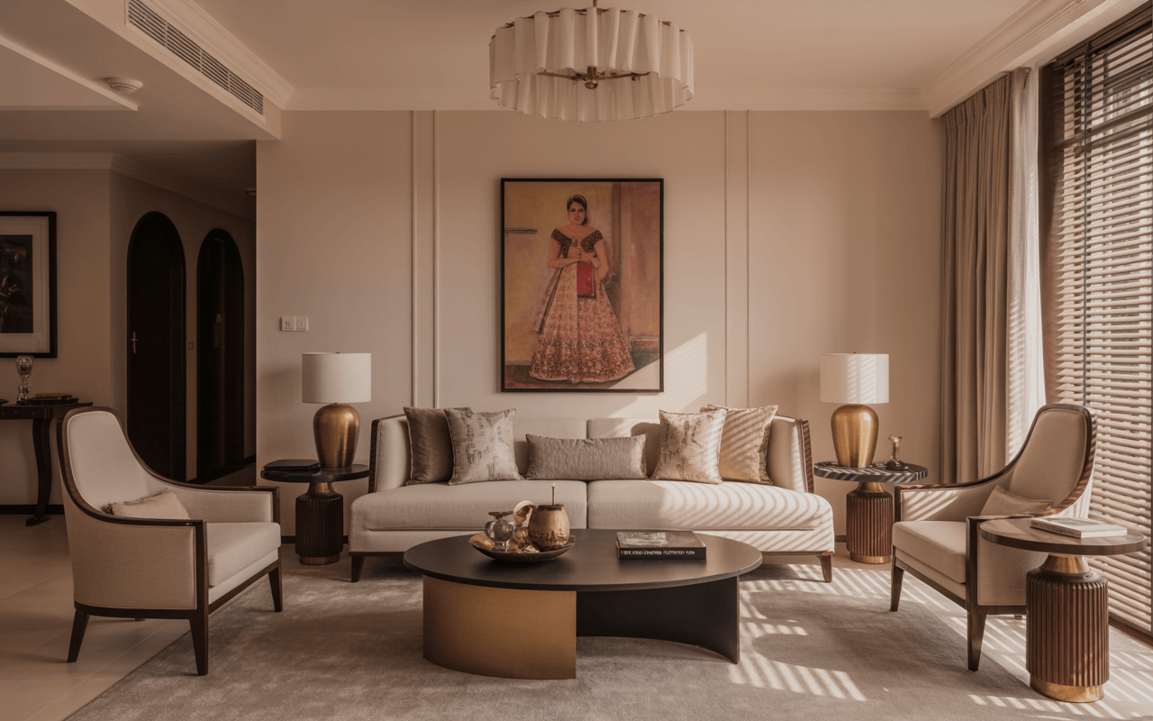 Elegant interior designers in Gurgaon styled living room with luxury décor touches