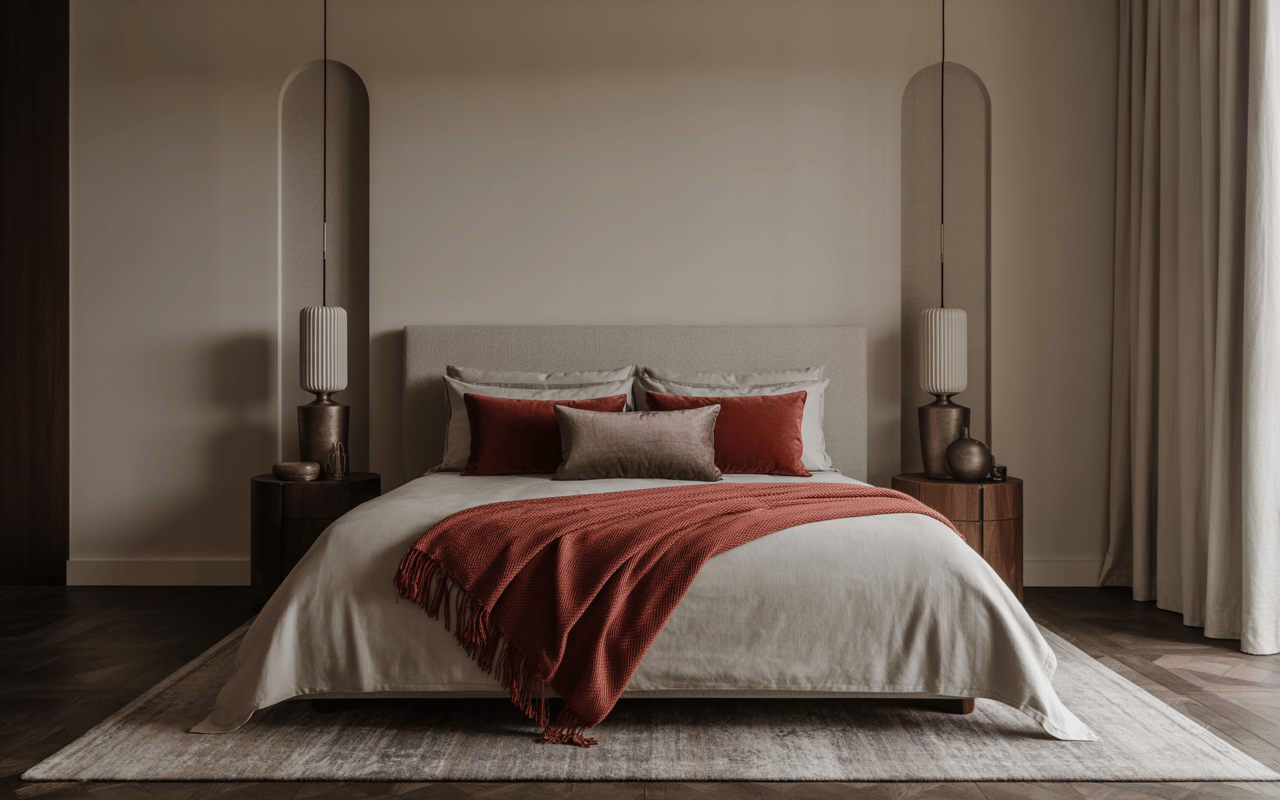 Elegant interior designers in Gurgaon styled bedroom with warm luxury tones