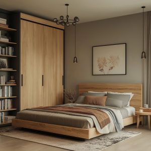 Simple Indian bedroom interior design ideas with wooden modern elements