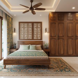 Traditional Indian bedroom design ideas with wooden interior and decor inspiration