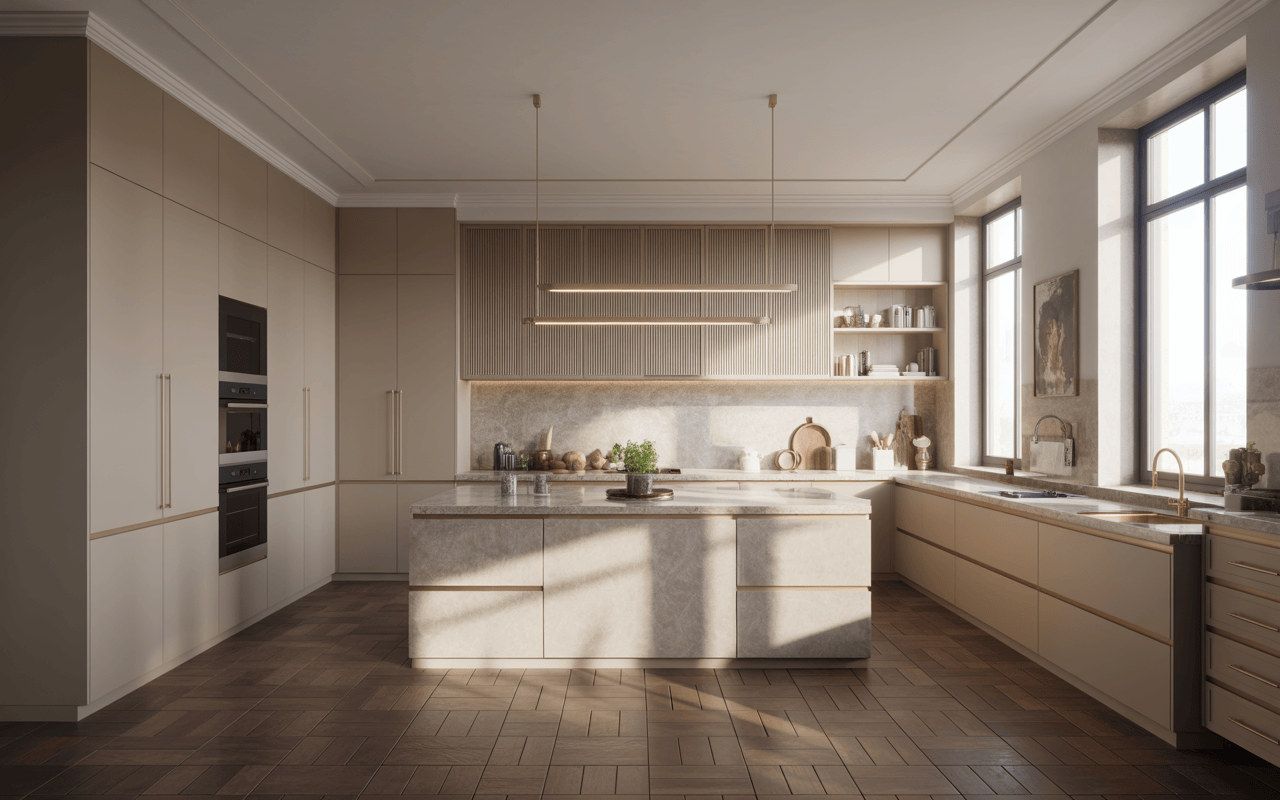 Stylish modern modular kitchen cabinets with island and elegant storage design