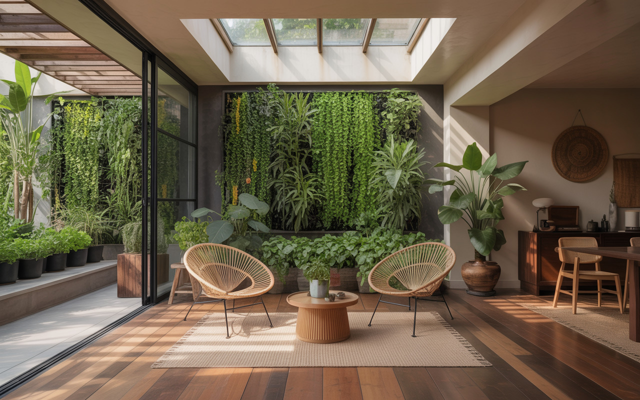 Natural eco-friendly interior design trends in Thane with lush indoor garden setup