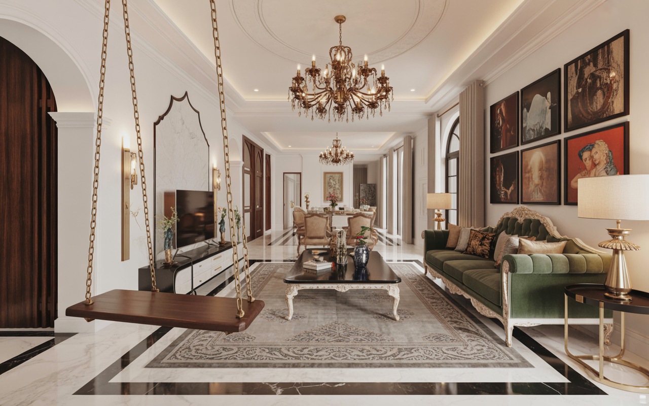 Regal traditional interior design trends in Thane with ornate and rich living decor