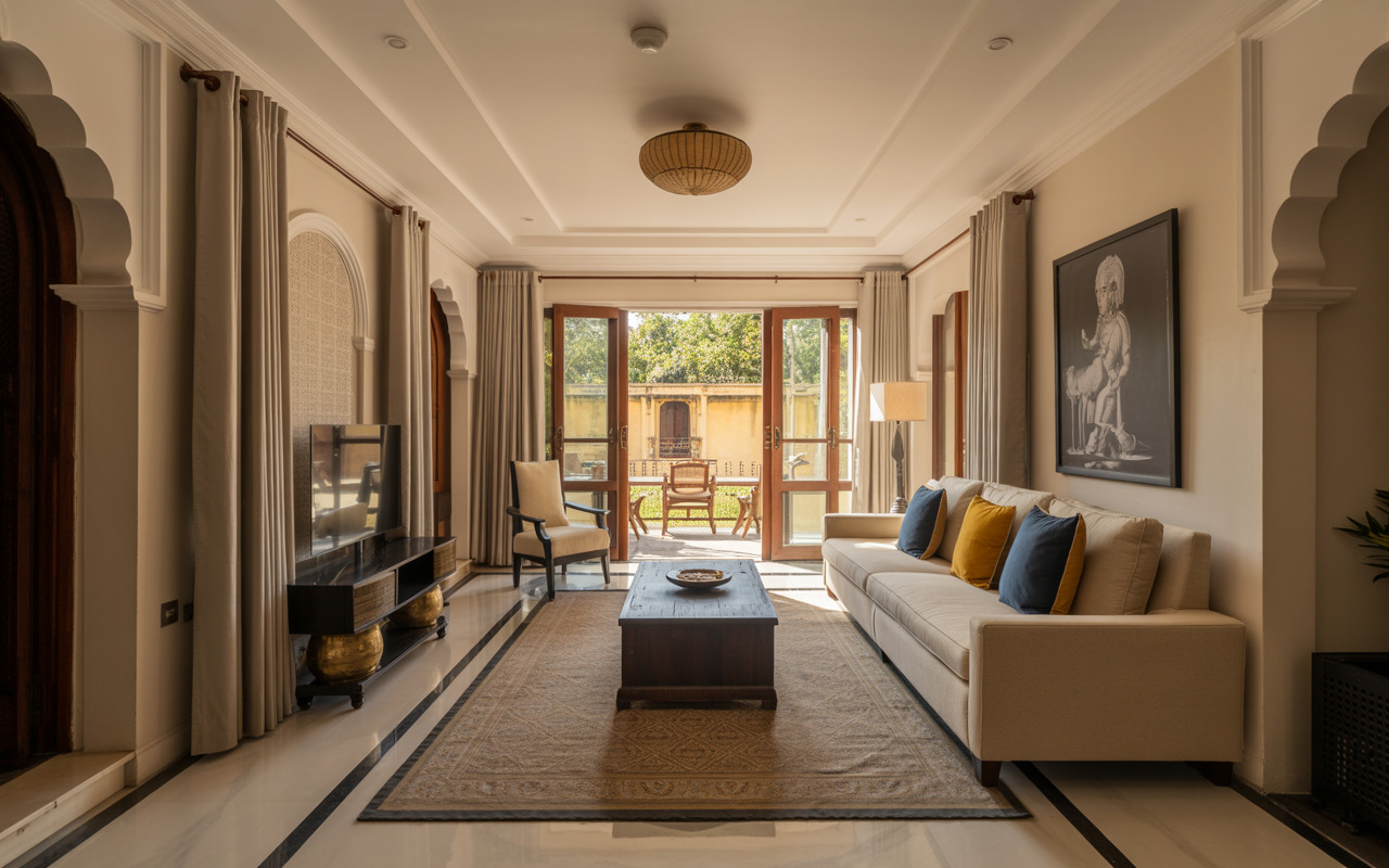 Serene vastu home design Mysore with open layout and elegant heritage arches