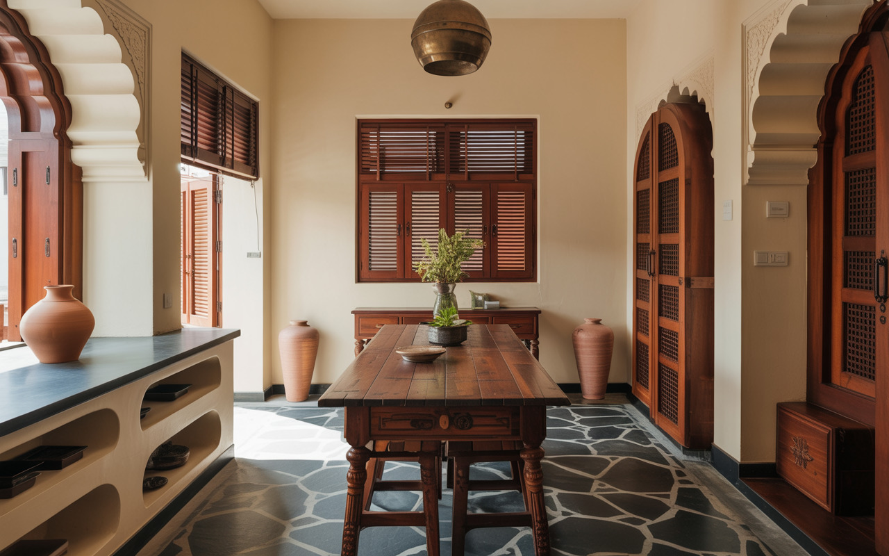 Charming traditional interiors Mysore with arched doorways and earthy textures