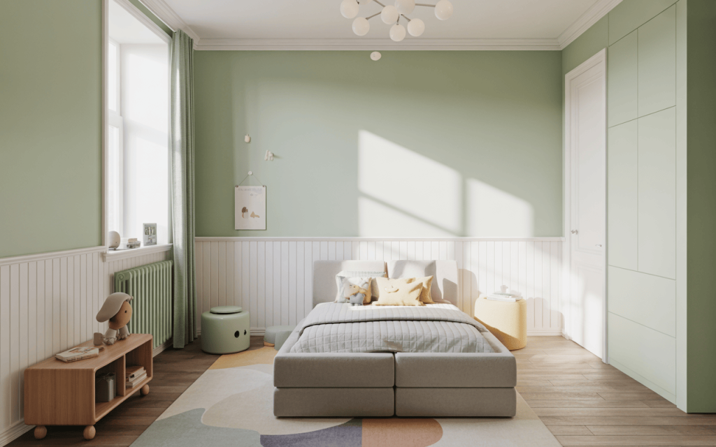 Minimal simple kids bedroom design with low cost modern furniture for small spaces