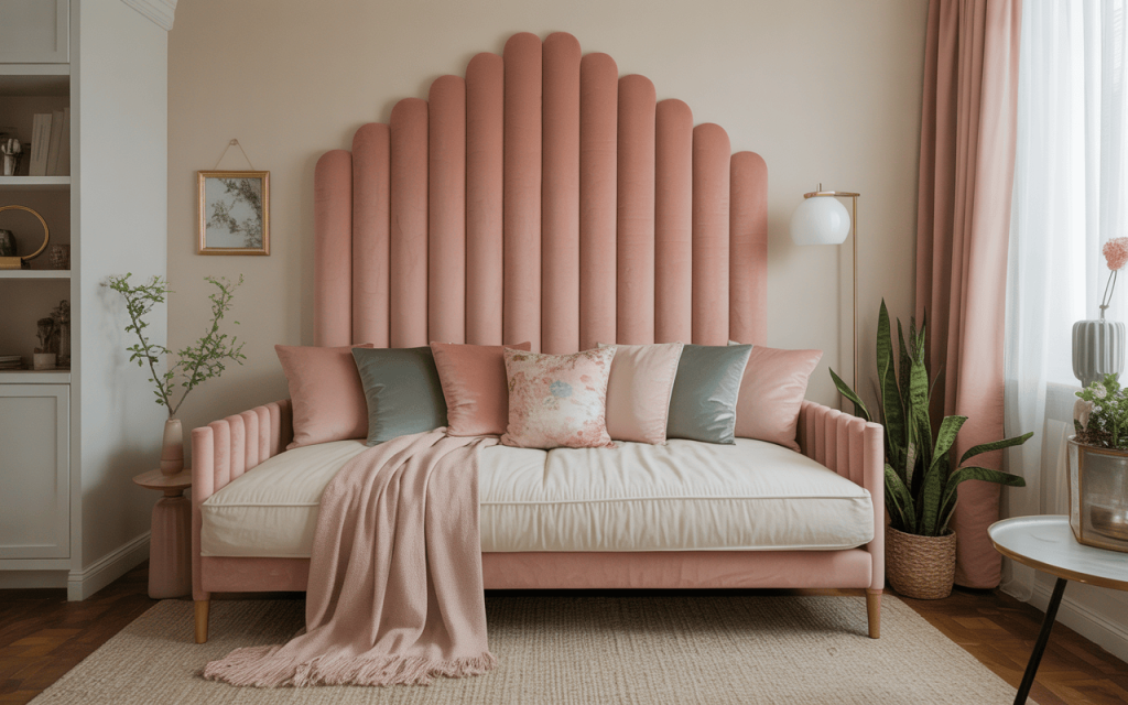 Elegant simple pop design for living room with pastel tones and arched padding