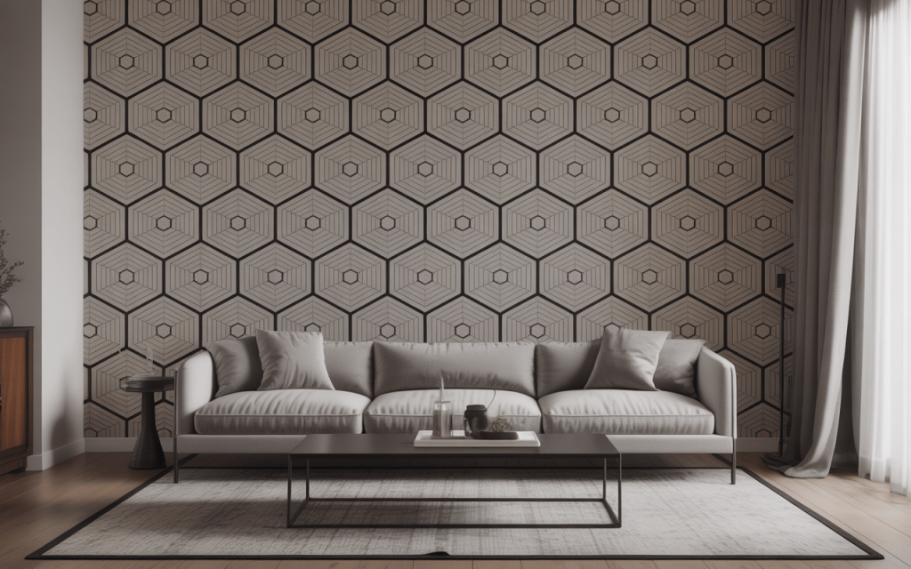 Geometric classy wallpaper designs for living room with bold hexagonal patterns