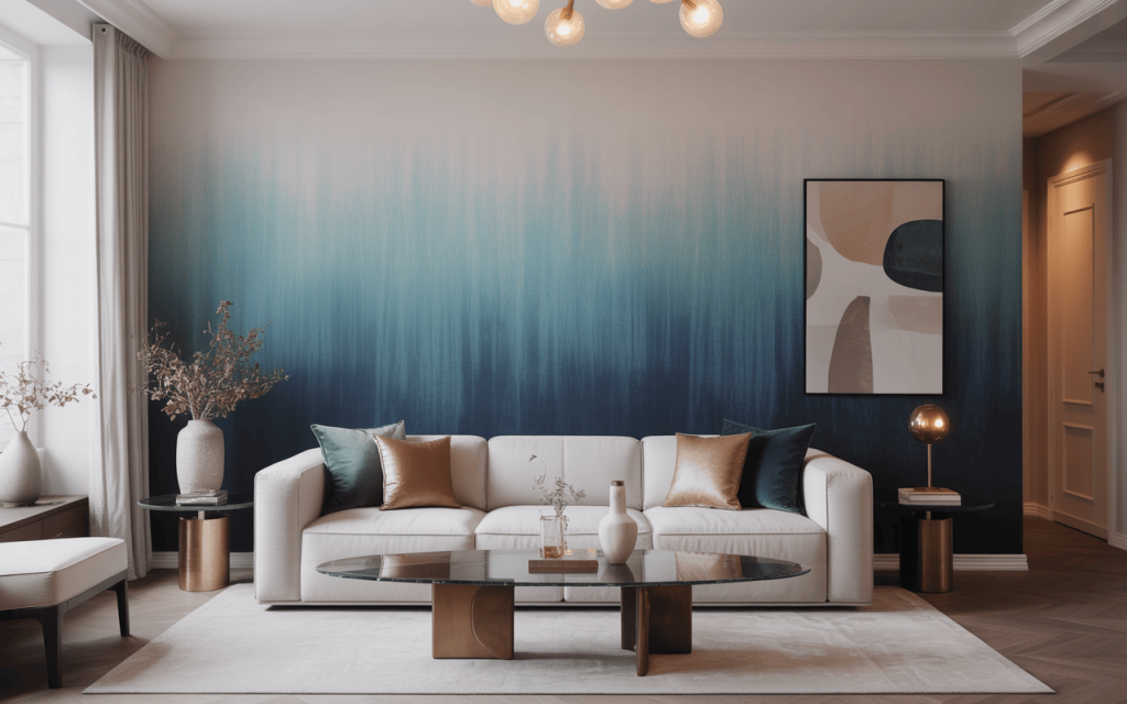 Gradient modern wallpaper for living room with stylish blue ombre wall design
