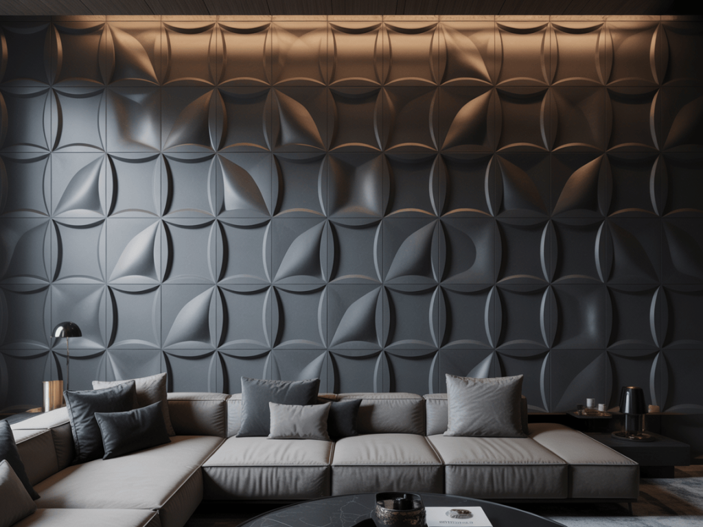 Modern 3D wall tiles design for living room with bold geometric texture