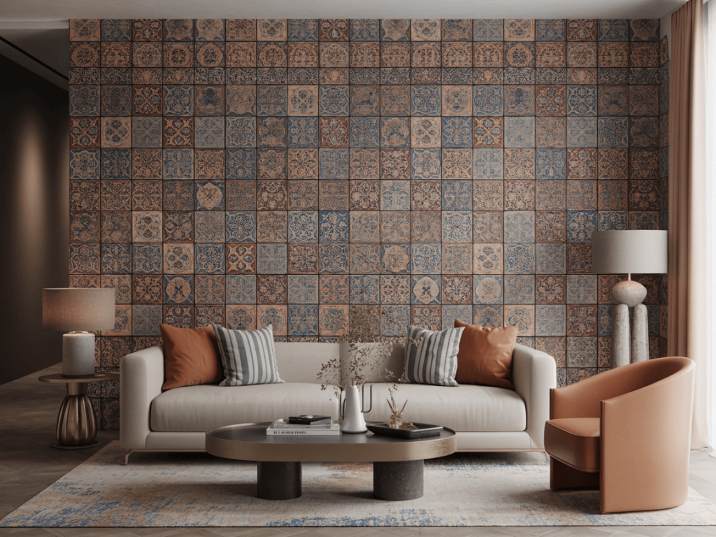 Artistic designer wall tiles for living room with vintage patterned style