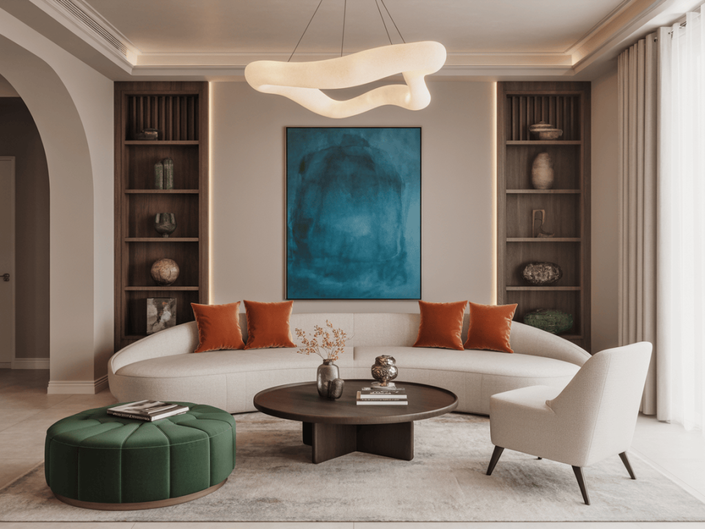 Stylish contemporary interior design living room with bold art and modern decor