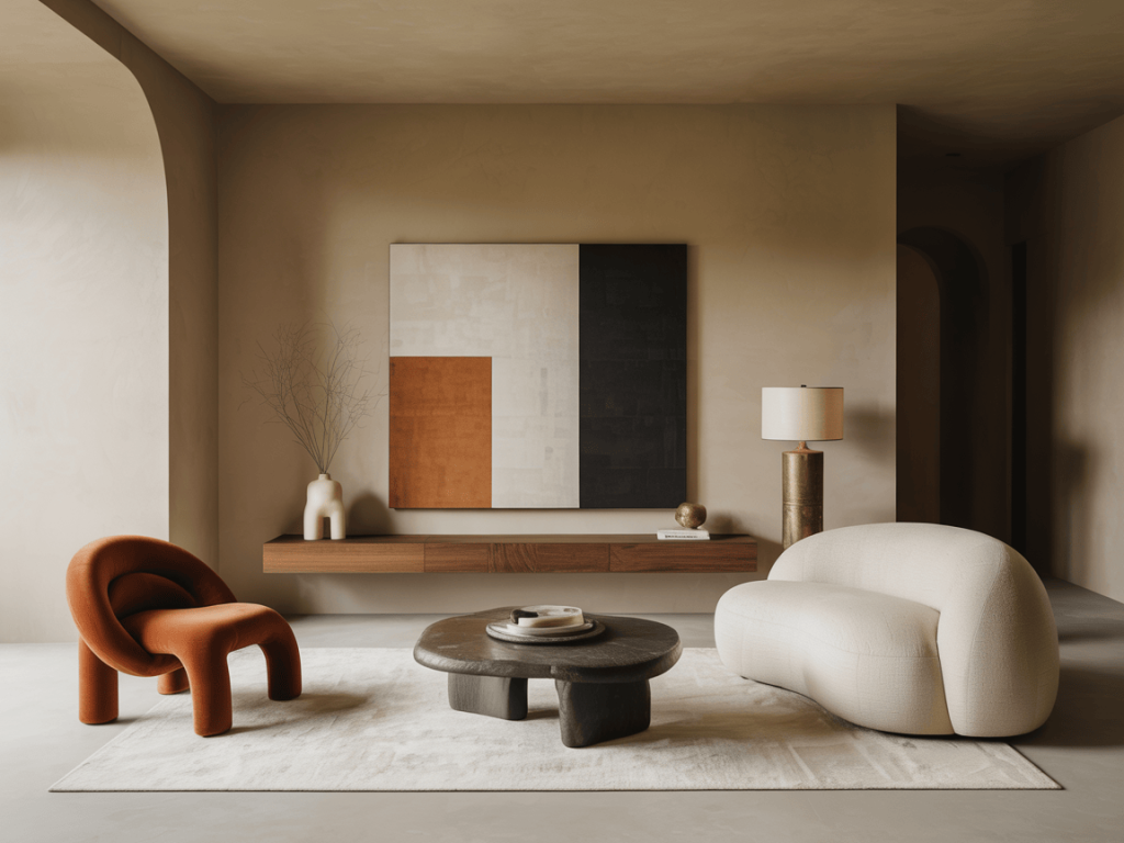 Elegant contemporary wall units for living room with modern sculptural decor