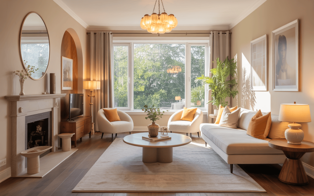 Elegant small living room design with cozy seating and natural lighting