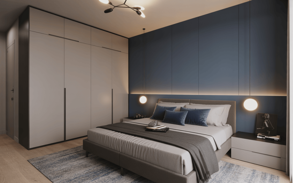 Modern almirah design for bedroom with sleek floor-to-ceiling storage unit