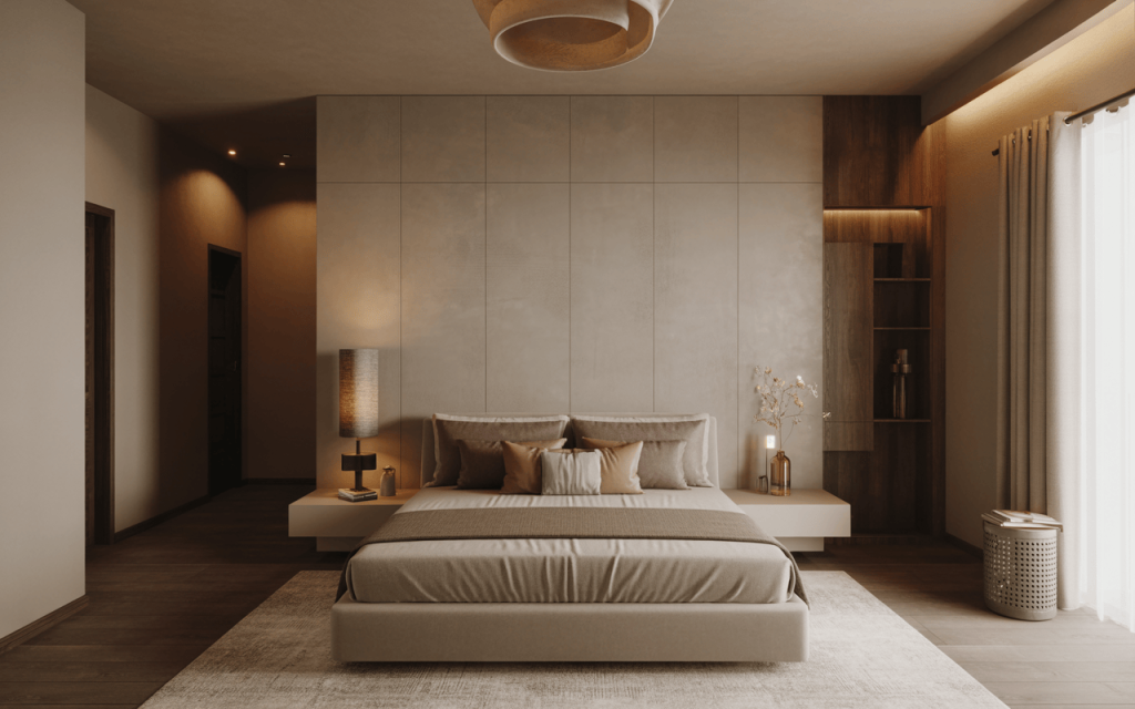 Elegant almirah design in room wall cement for a seamless modern bedroom look