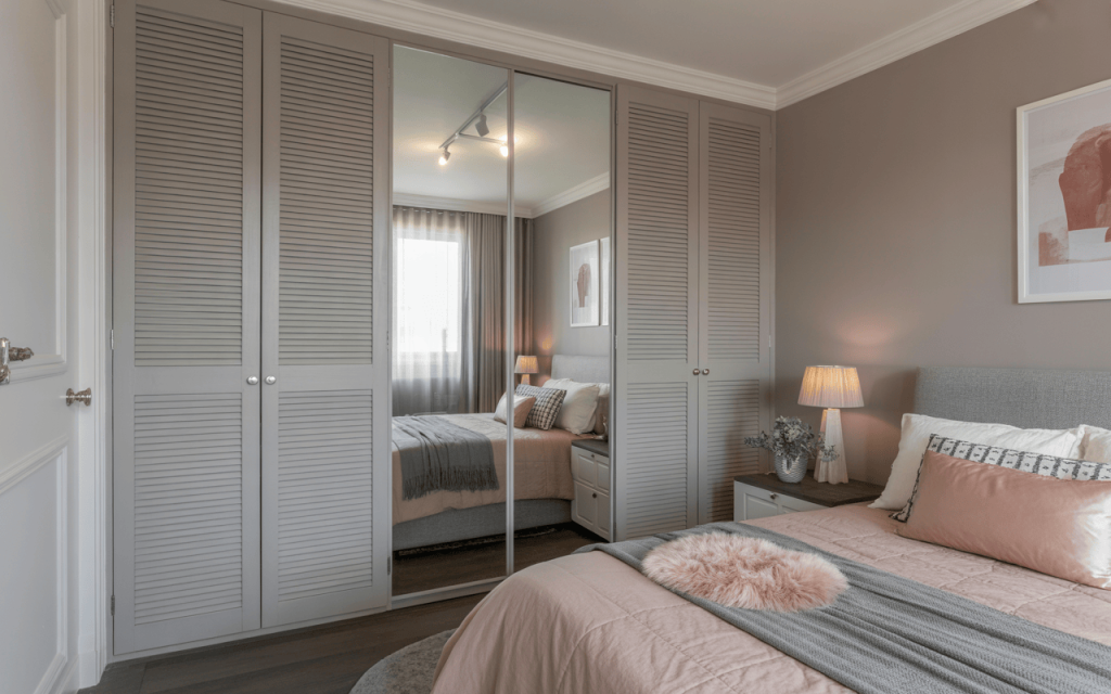 Elegant modern kids bedroom cupboard designs with mirrored doors and sleek style