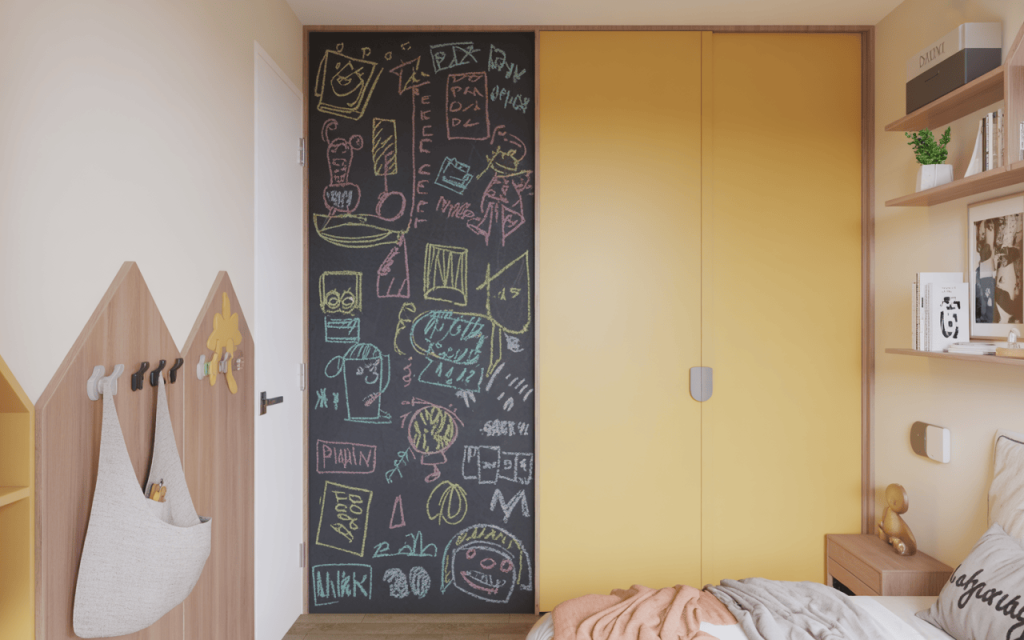 Creative kids bedroom door design with chalkboard art for interactive play