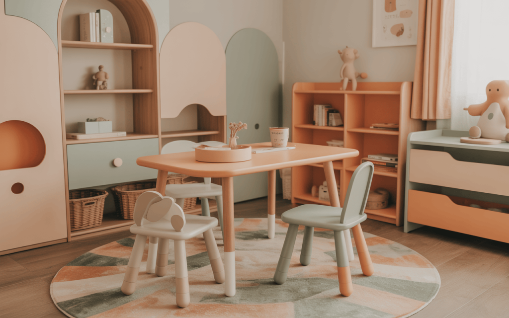 Adorable kids bedroom furniture ideas for small rooms with pastel play setup