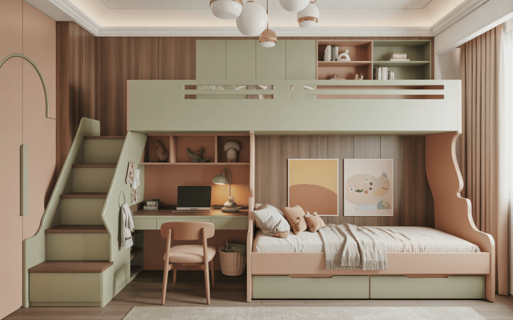 Stylish space saving kids bedroom furniture ideas with loft bed and study desk