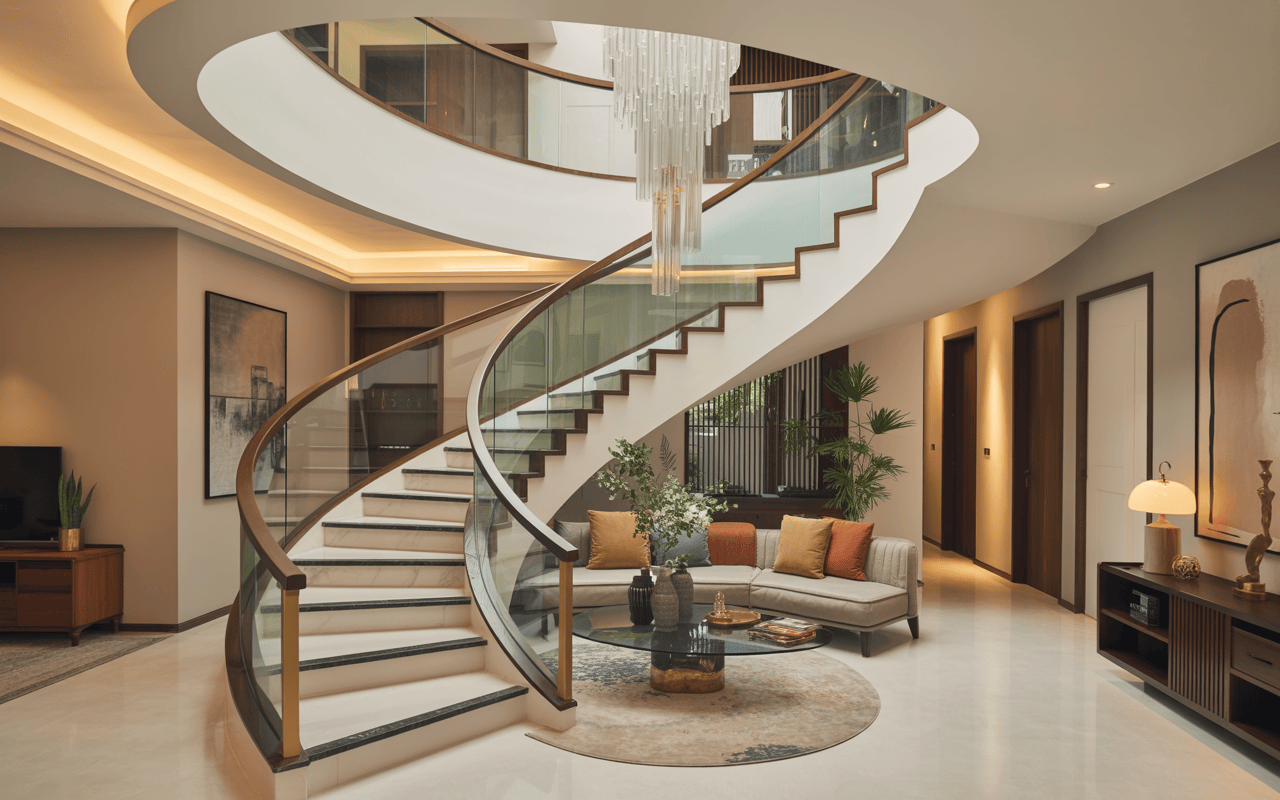 Glass Staircase Design for Modern Space-Saving Indian Homes