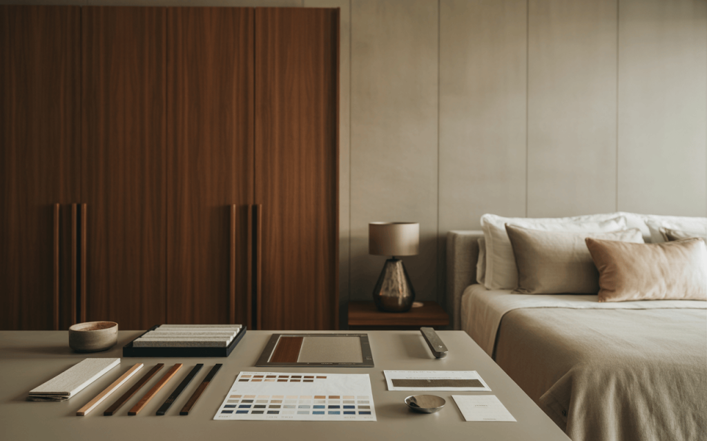Elegant wooden almirah design for bedroom with neutral palette samples