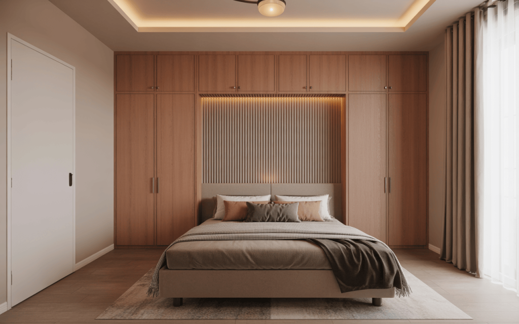 Elegant modern wooden almirah designs for bedroom with integrated storage