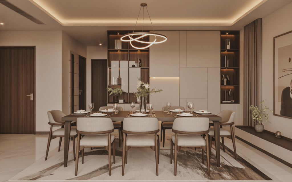 Elegant folding dining table design with soft chairs in a modern dining room setup