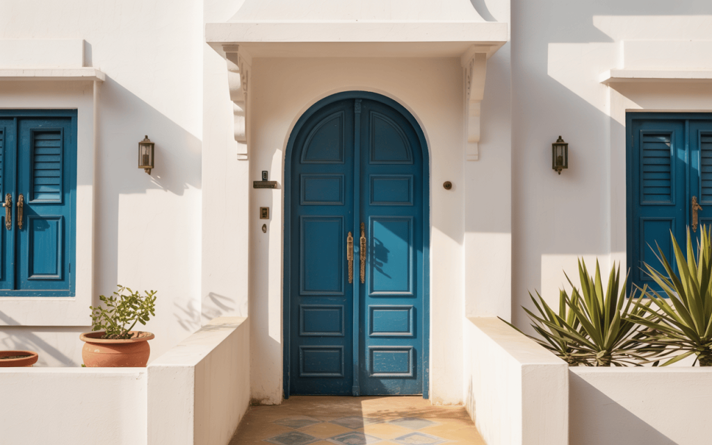 Elegant simple main door design with Mediterranean-style arched entry