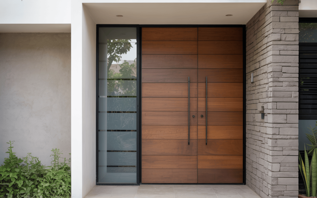 Minimalist modern wooden main door designs with sleek horizontal panels