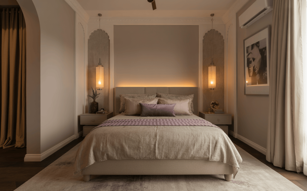 Elegant simple normal bedroom colour with ambient lighting and muted accents