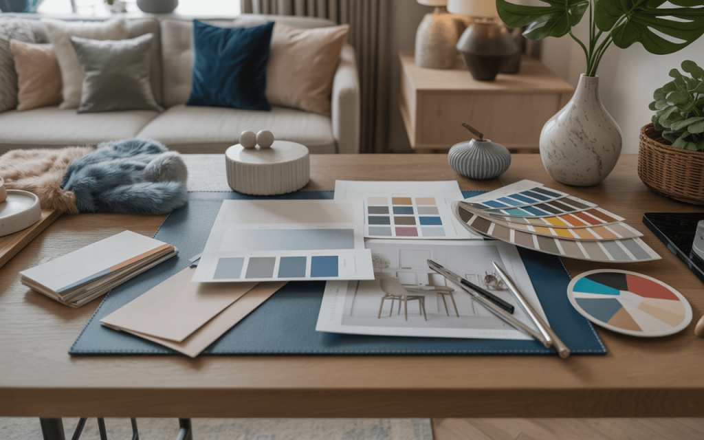 Creative home colour design combination with swatches and modern decor samples