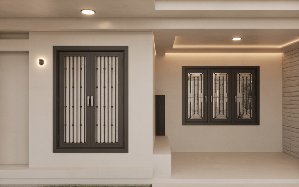 Modern simple window grill design for home with vertical rods and secure layout
