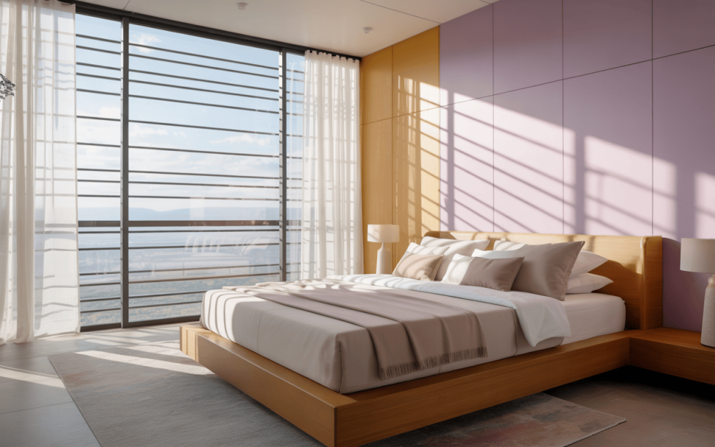 Elegant latest simple window grill design adding style to a sunlit modern bedroom