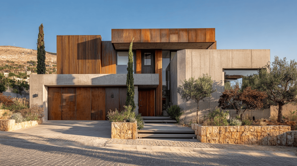 Stunning unique modern house design with concrete, wood, and natural textures