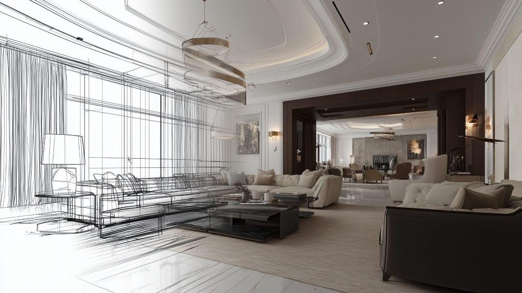 Stunning 3d house interior design from concept sketch to luxury living room