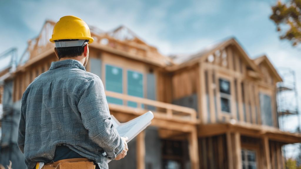 Builder modern dream house design inspected during active construction phase