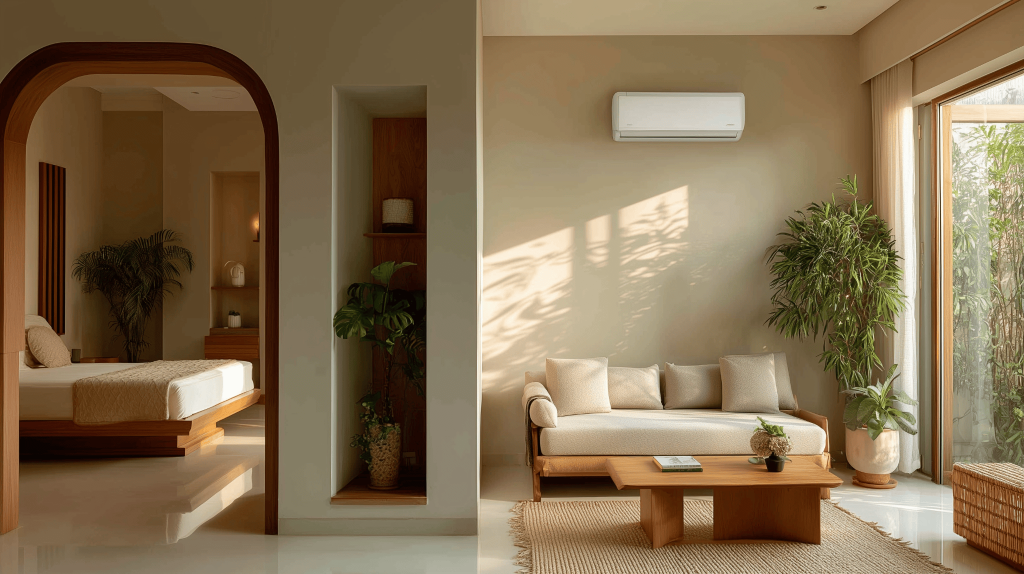 Cozy space in simple luxury house design with neutral tones and natural light