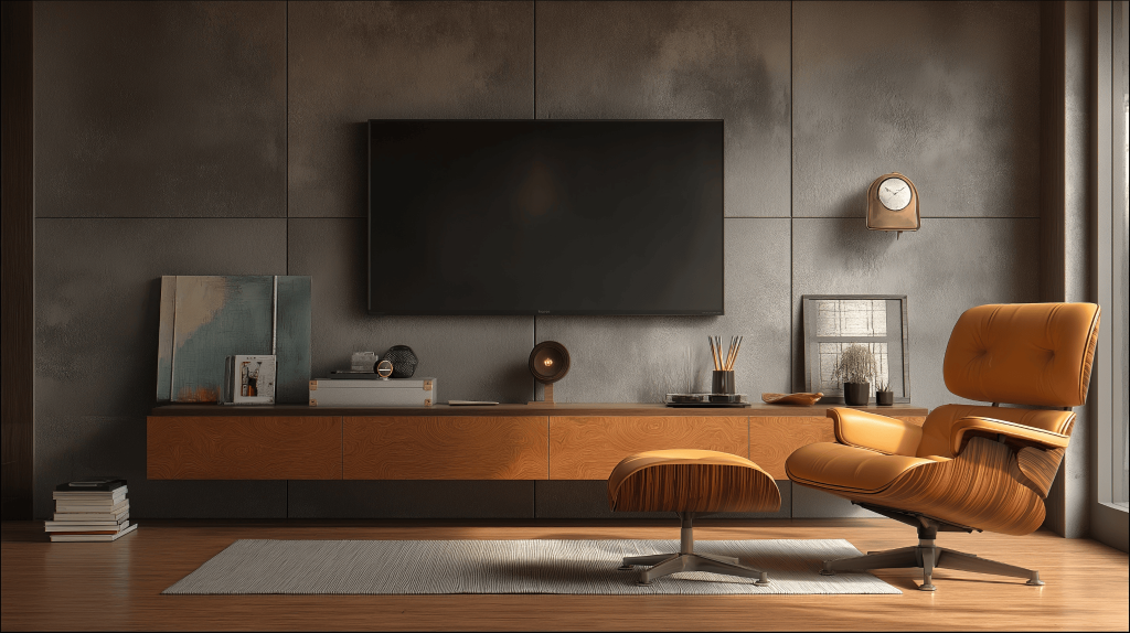 Wooden TV unit design with sleek cabinets and modern decor in a cosy living room