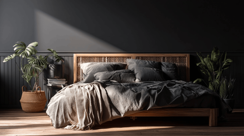 Elegant best colors for master bedroom walls with dark grey tones and warm lighting
