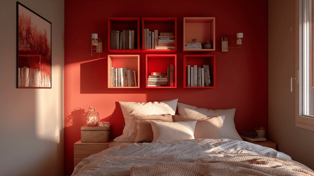 Vibrant best paint for bedroom walls in warm red tones creating a cozy romantic vibe