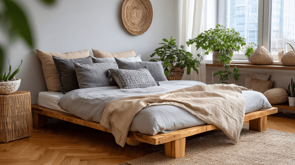 Cozy best color for bedroom walls in earthy neutral tones with natural decor