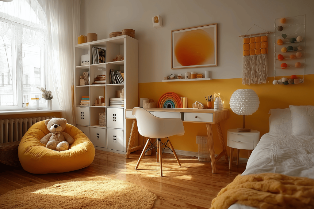 Vibrant bedroom wall paint colors with yellow and white contrast for cheerful décor