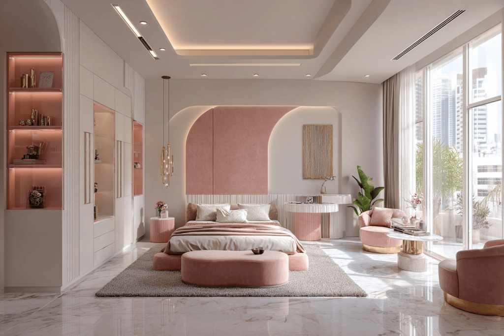 Luxurious best colour combination for master bedroom with blush pink and cream tones