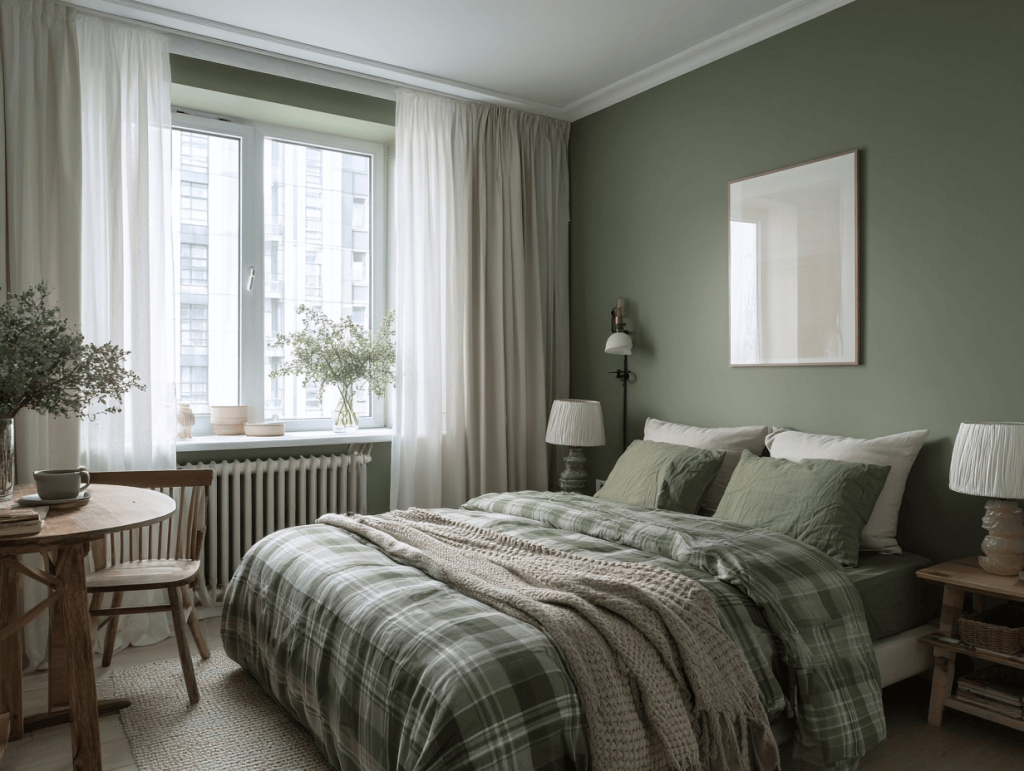 Tranquil best color combination for bedroom with sage green walls and cozy accents
