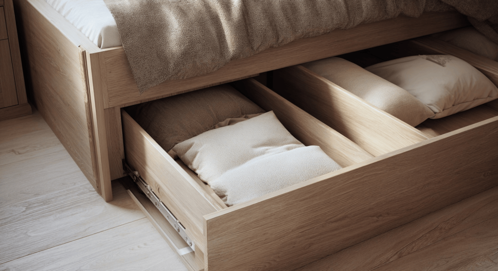 Clever modern small bedroom decorating ideas with underbed storage for smart living