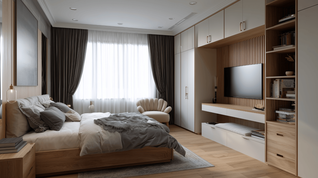 Stylish small master bedroom decorating ideas with built-in storage and cozy design