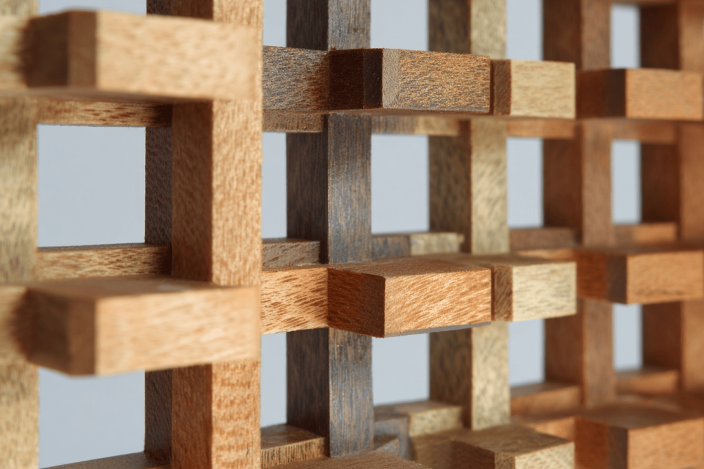 Artistic modern simple window grill design crafted with natural wood texture